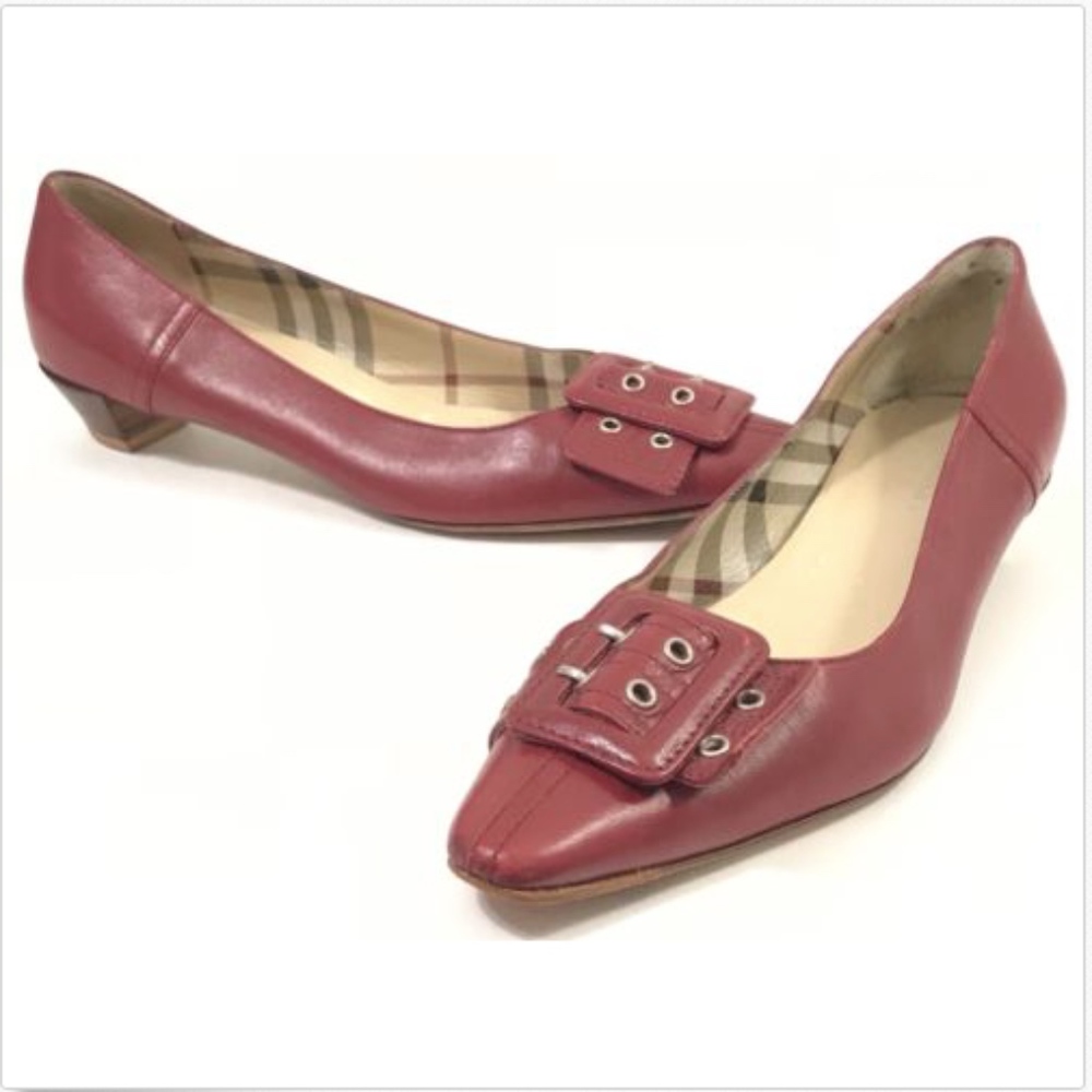 BURBERRY Red Block Kitten Heels Slip On Shoes 38.5 - Picture 1 of 8